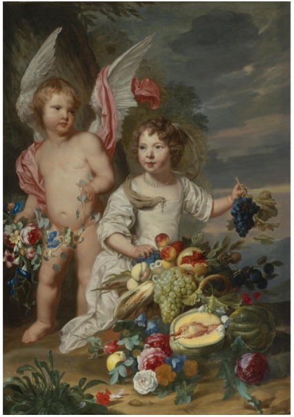 Theodoor_van_Thulden_and_Alexander_Coosemans_-_Double_Portrait_of_a_girl_and_a_girl_as_Cupid_and_Ceres_next_to_a_Stil_life_of_fruits_and_flowers